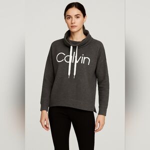 Calvin Klein Women’s Gray Cowl Neck Pullover Sweatshirt – Cozy Logo Sweater